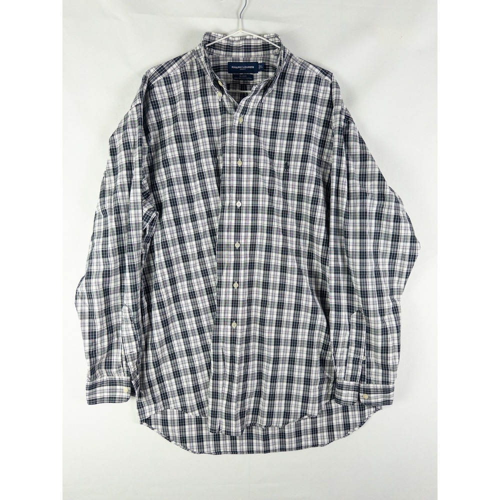 Ralph Lauren Golf Blake Plaid Button Down Shirt Mens L Navy White Preppy Country